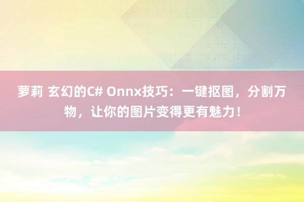 萝莉 玄幻的C# Onnx技巧：一键抠图，分割万物，让你的图片变得更有魅力！