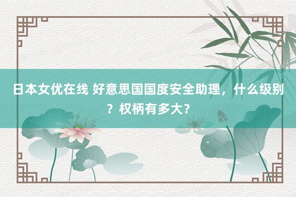日本女优在线 好意思国国度安全助理，什么级别？权柄有多大？