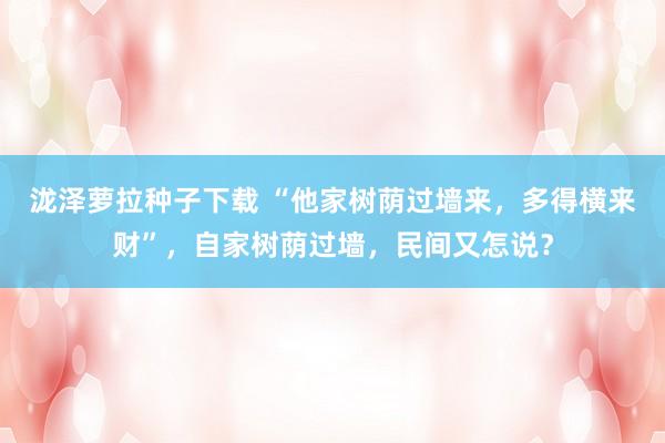 泷泽萝拉种子下载 “他家树荫过墙来，多得横来财”，自家树荫过墙，民间又怎说？